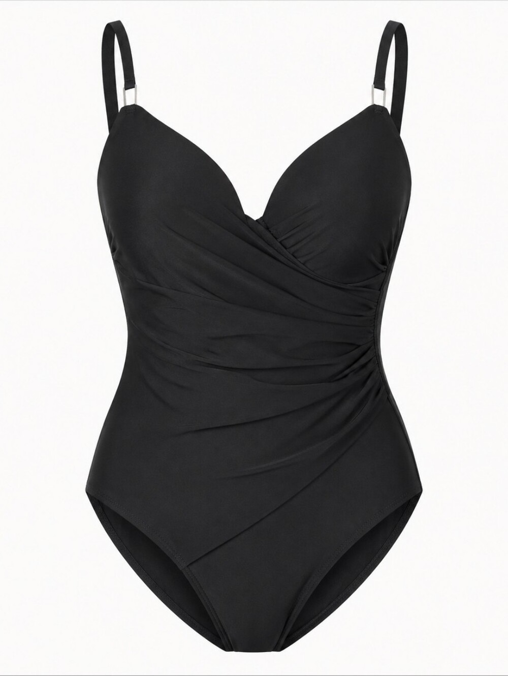 COCO LIMON | NWT Solid Black Ruched One Piece Swimsuit Silver Accent | 20
